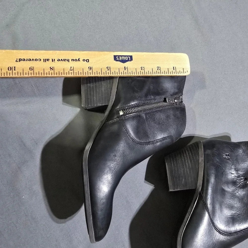 Frye Leather Ankle Boots Women 8.5 Black Block Heel Side Zip 3471729-BLK